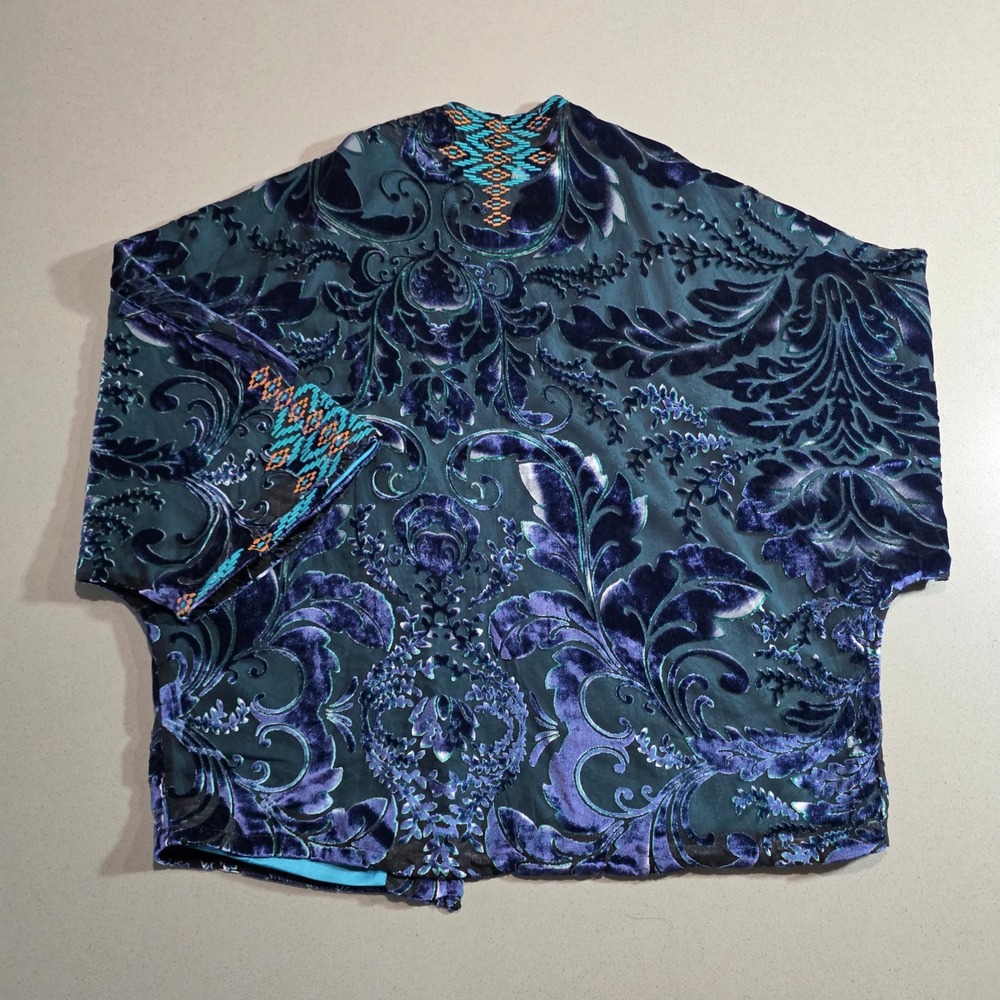 Sundance Velvet Burnout Kimono Jacket Purple Teal Damask Embroidered Small
